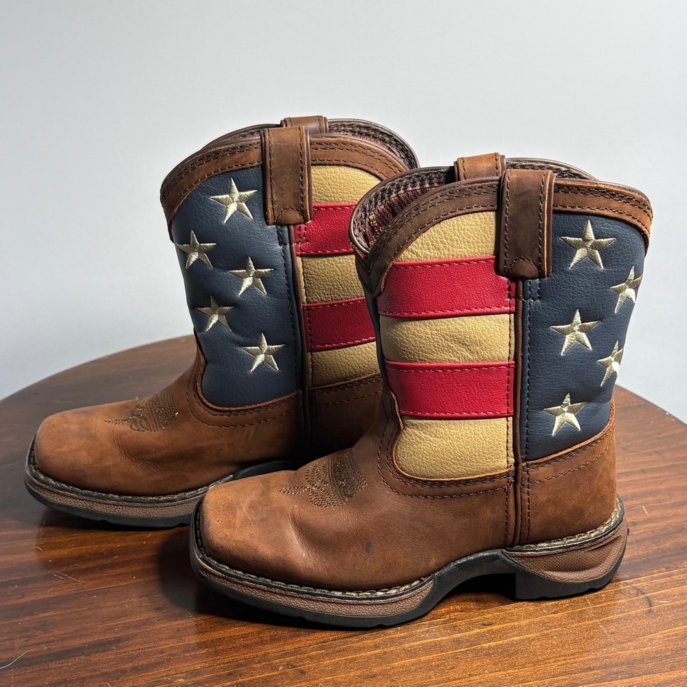 Durango Cowboy Boots Kids 11.5M Brown Union Flag DBT0159 Western Stars Stripes